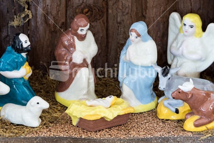 Christmas nativity scene porcelain figurines with baby Jesus