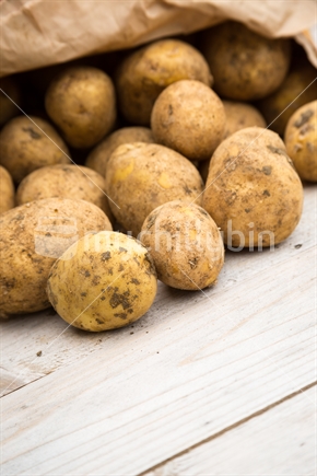White potatoes on wood table