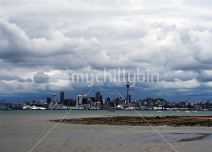 The beautiful skyline of the City of Sails, Auckland, across the Waitemata Harbour 