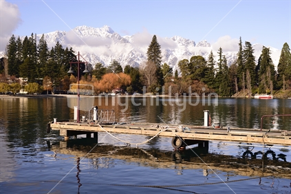 Queenstown Wharf with the Remarkables, in Winter