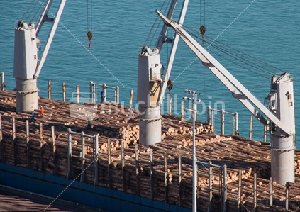 Ship loading with logs for transport