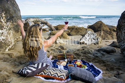 Picnic food and wine by the beach