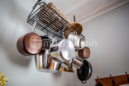 Hanging Kitchen Pots in Vintage Kitchen
