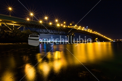 Auckland City with Harbour Bridge at Night