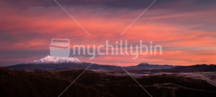 Mount Ruapehu and Mount Ngauruhoe at Sunrise, Tongariro National Park