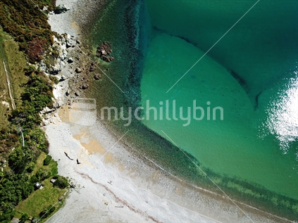 Aerial view of  Cable Bay, Nelson, Clearwater beach