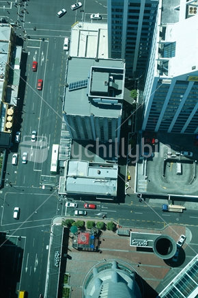Looking down at the street from the Sky tower.