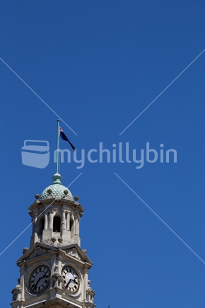 Part of the clock tower on the Auckland town hall.