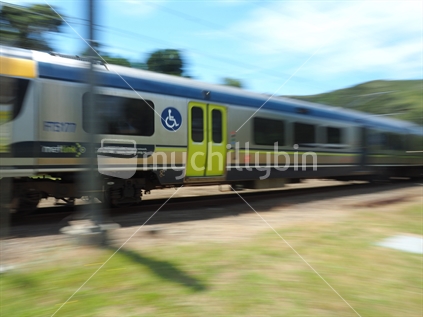 Train in motion, Kapiti Line Metlink metro commuter train