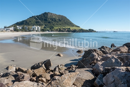 view of Mount Maunganui and buildings infront