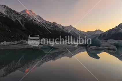 sunrise reflection of glacier lake 